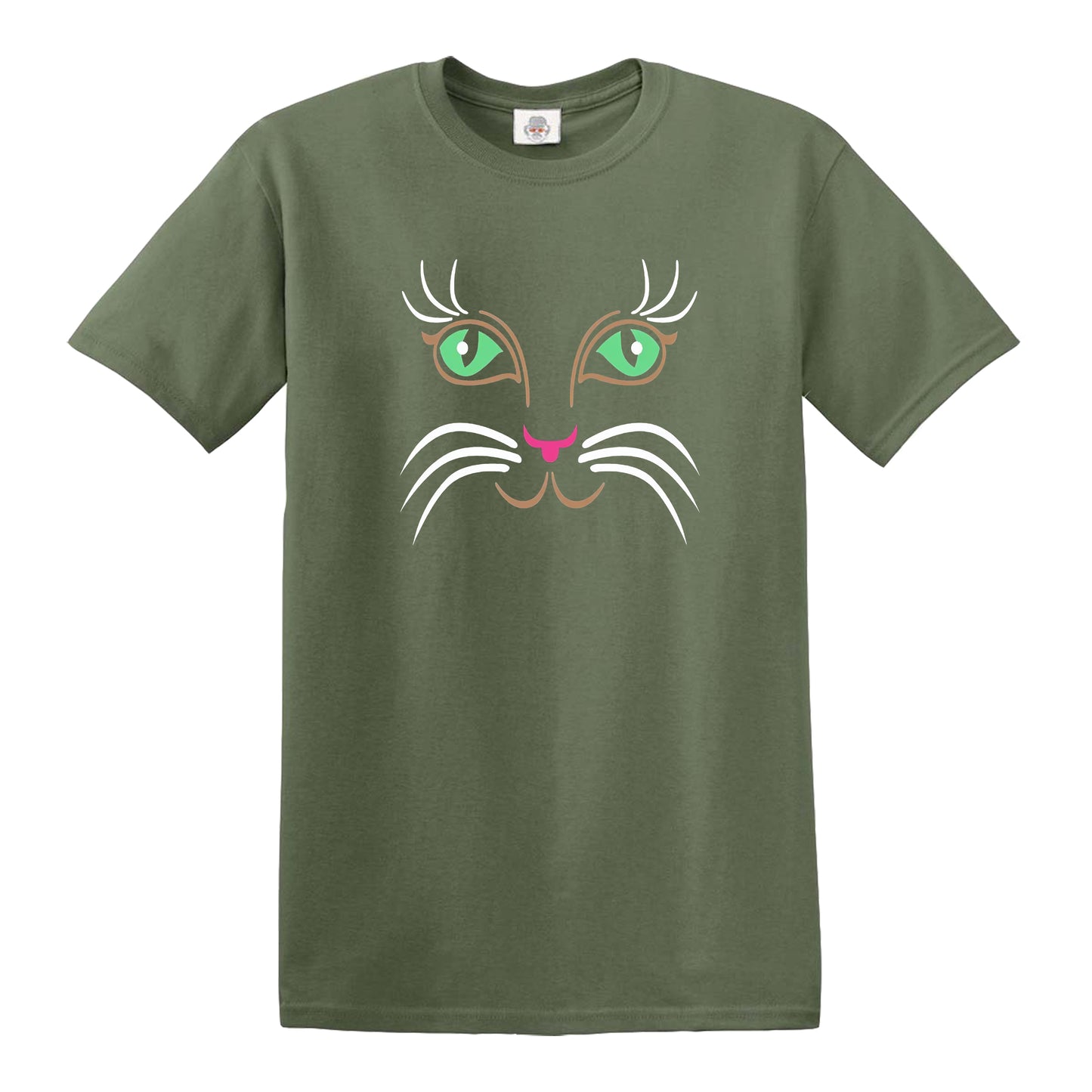 GREEN EYES CAT | MEN'S T-SHIRT MILITARY GREEN T-SHIRT BLACK PRINT GREEN EYES CAT | MEN'S T-SHIRT