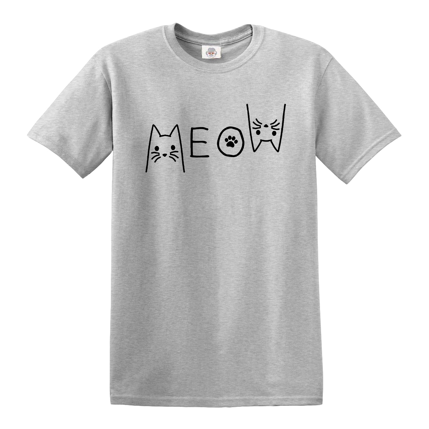 MEOW CAT | CAT PRINT MEN'S T-SHIRT SPORT GRAY T-SHIRT BLACK PRINT MEOW CAT | CAT PRINT MEN'S T-SHIRT