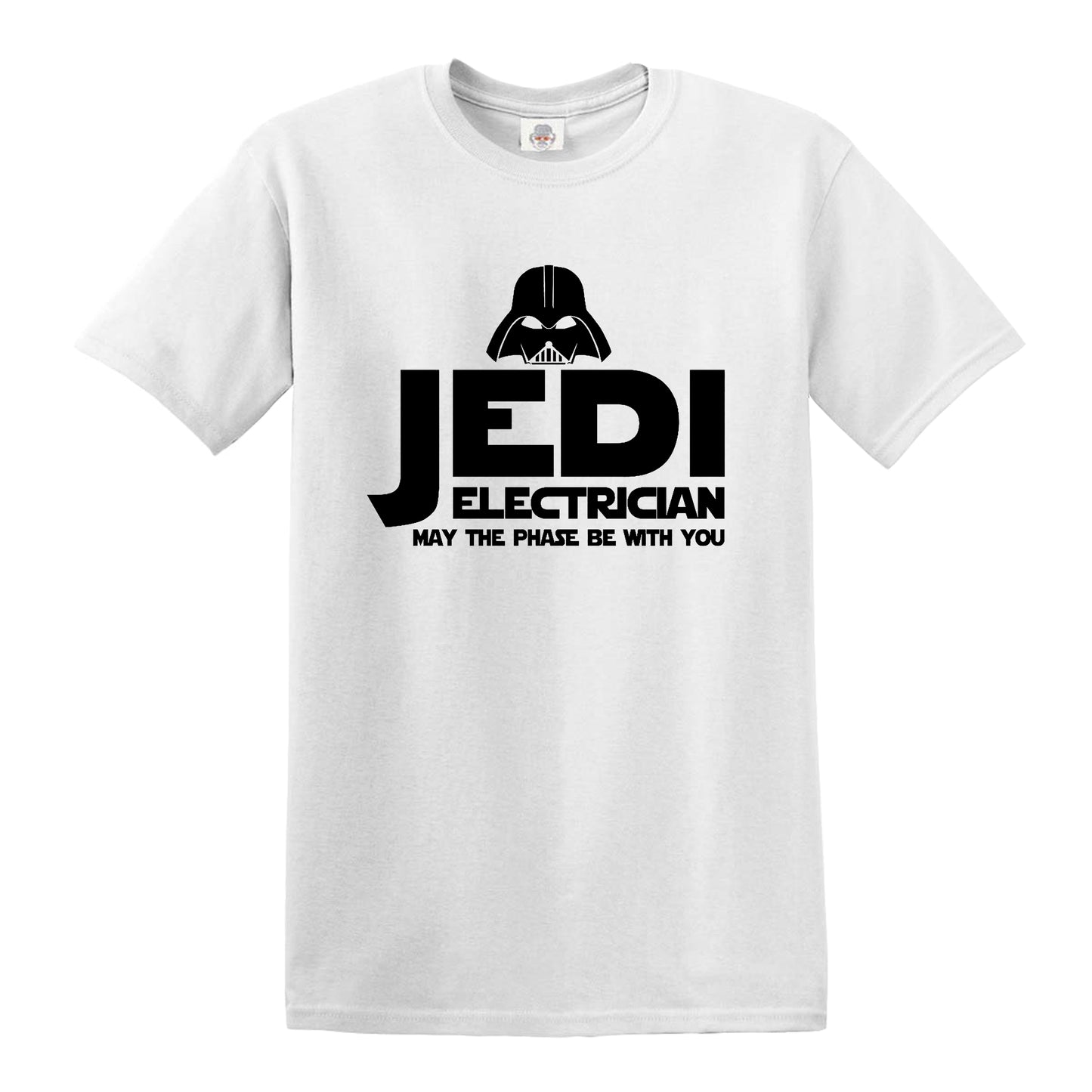Jedi Electrician Sparky MEN'S T-SHIRT WHITE T-SHIRT BLACK PRINT Jedi Electrician Sparky MEN'S T-SHIRT