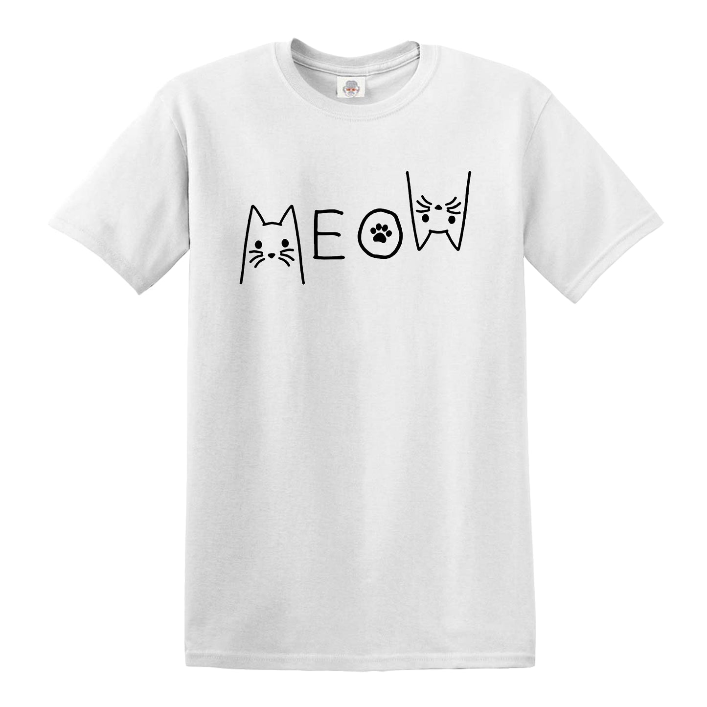 MEOW CAT | CAT PRINT MEN'S T-SHIRT WHITE T-SHIRT BLACK PRINT MEOW CAT | CAT PRINT MEN'S T-SHIRT