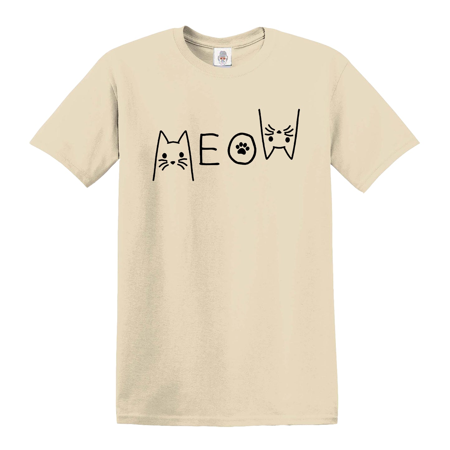 MEOW CAT | CAT PRINT MEN'S T-SHIRT SAND T-SHIRT BLACK PRINT MEOW CAT | CAT PRINT MEN'S T-SHIRT