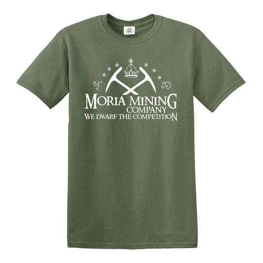 Moria Mining Company | FUNNY MEN'S T-SHIRT MILITARY GREEN T-SHIRT WHITE PRINT Moria Mining Company | FUNNY MEN'S T-SHIRT
