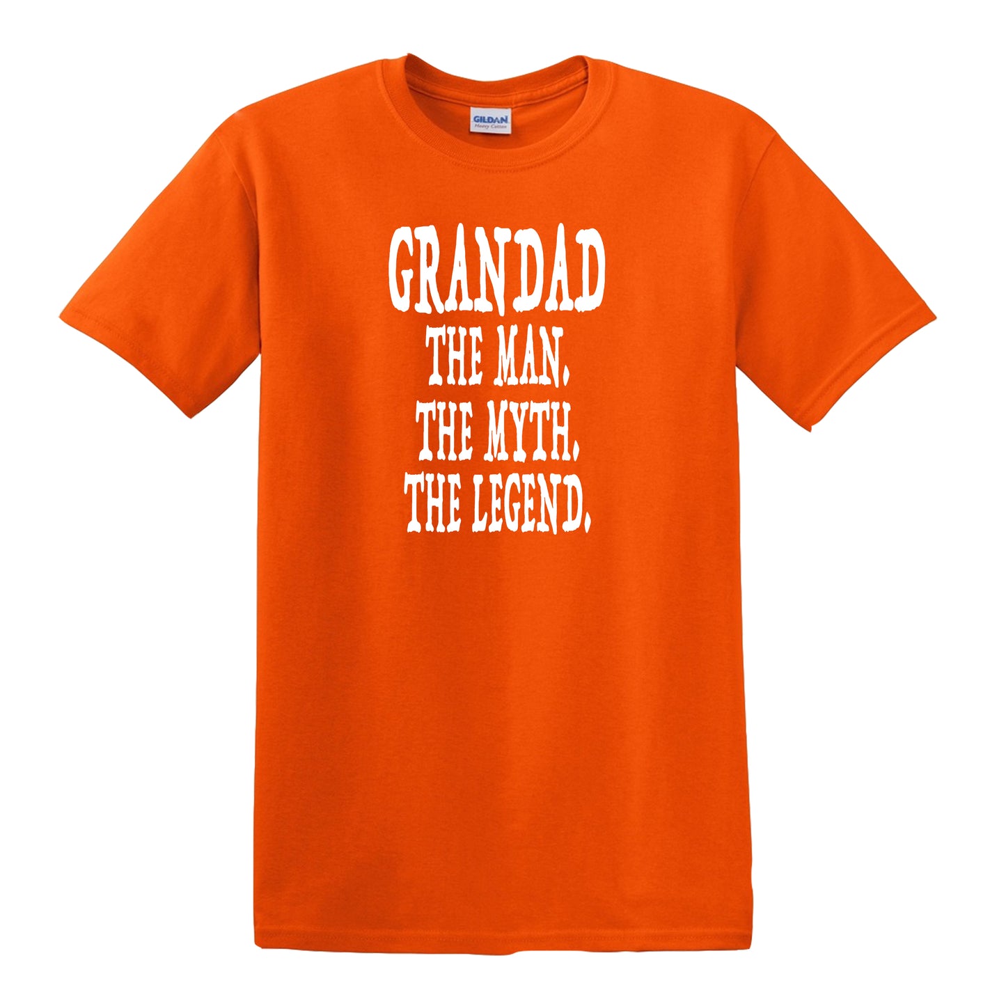 GRANDAD THE MAN MYTH LEGEND | MEN'S T-SHIRT ORANGE T-SHIRT WHITE PRINT GRANDAD THE MAN MYTH LEGEND | MEN'S T-SHIRT
