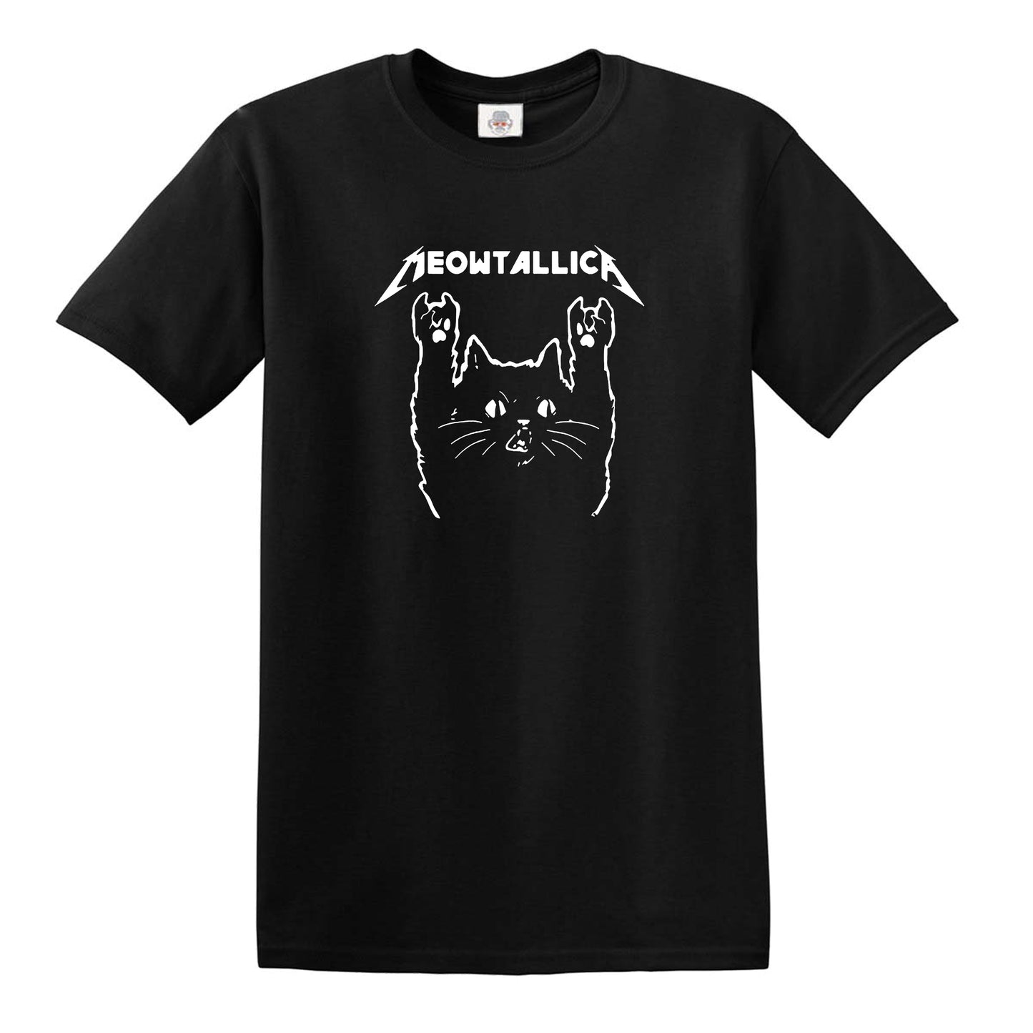 MEOWTALLICA | CAT PRINT MEN'S T-SHIRT BLACK T-SHIRT WHITE PRINT MEOWTALLICA | CAT PRINT MEN'S T-SHIRT