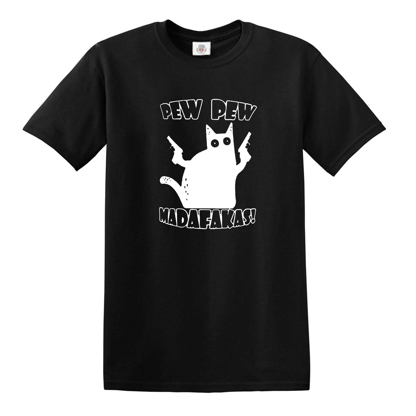 NEW PEW PEW MADAFAKAS MEN'S T-SHIRT BLACK T-SHIRT WHITE PRINT NEW PEW PEW MADAFAKAS MEN'S T-SHIRT