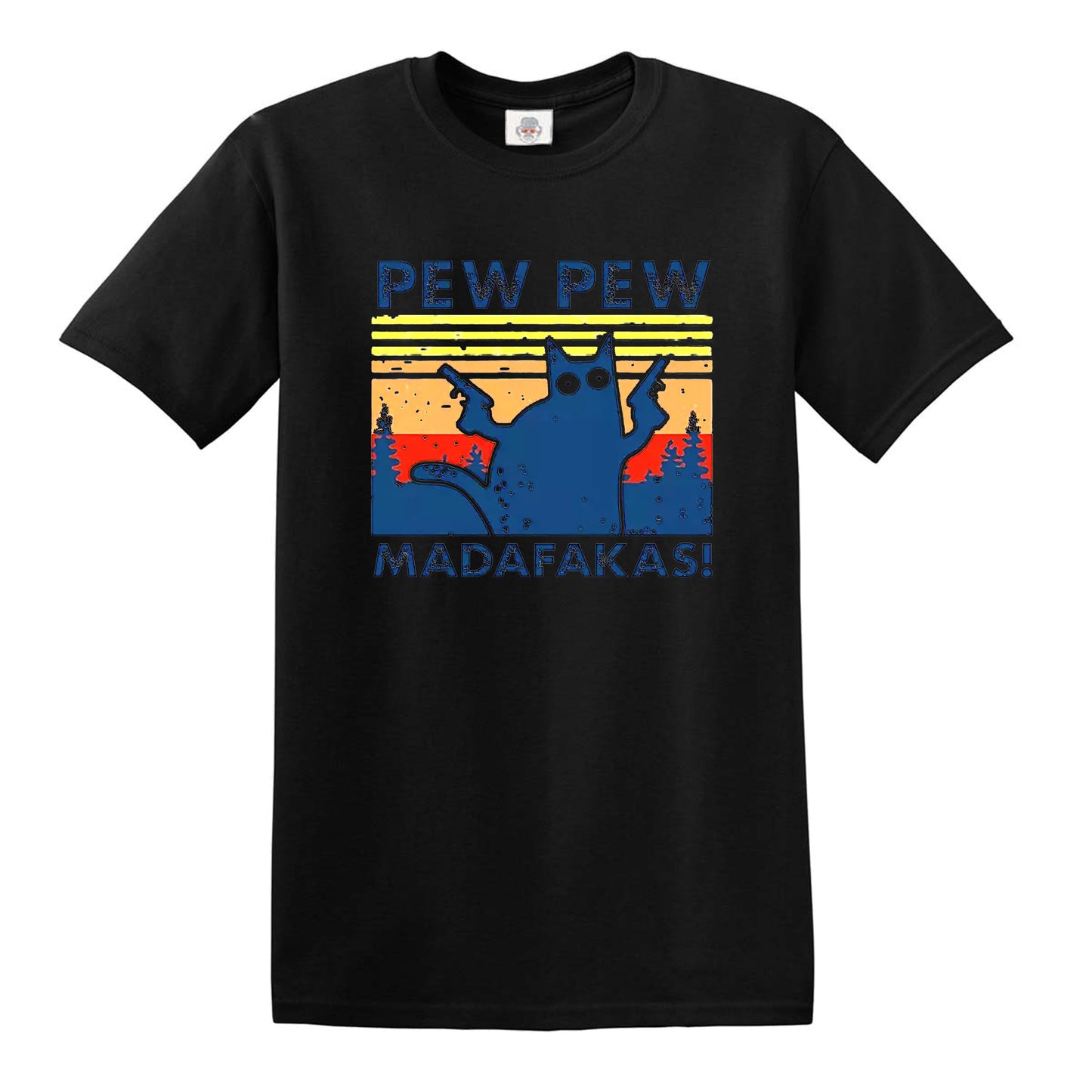 PEW PEW MADAFAKAS VINTAGE CAT PRINT MEN'S T-SHIRT PEW PEW MADAFAKAS VINTAGE CAT PRINT MEN'S T-SHIRT