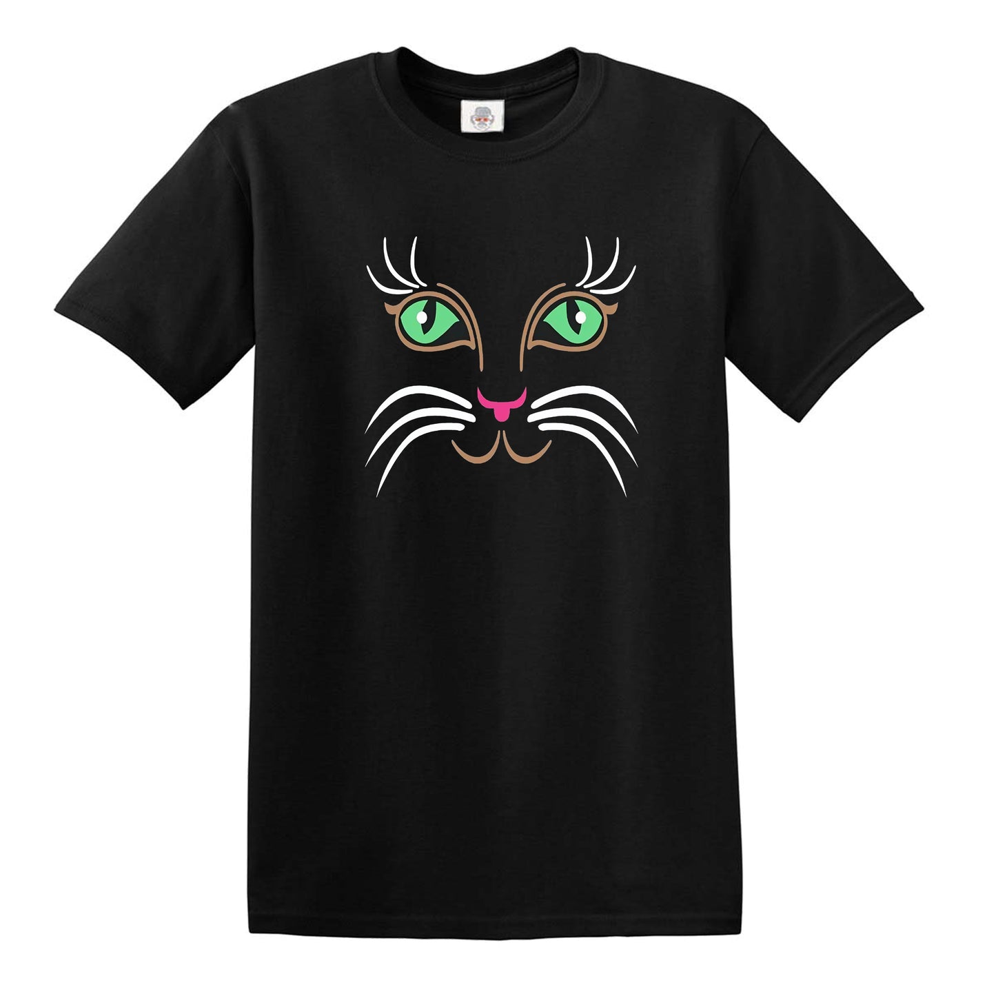 GREEN EYES CAT | CAT PRINT MEN'S T-SHIRT BLACK T-SHIRT WHITE PRINT GREEN EYES CAT | CAT PRINT MEN'S T-SHIRT