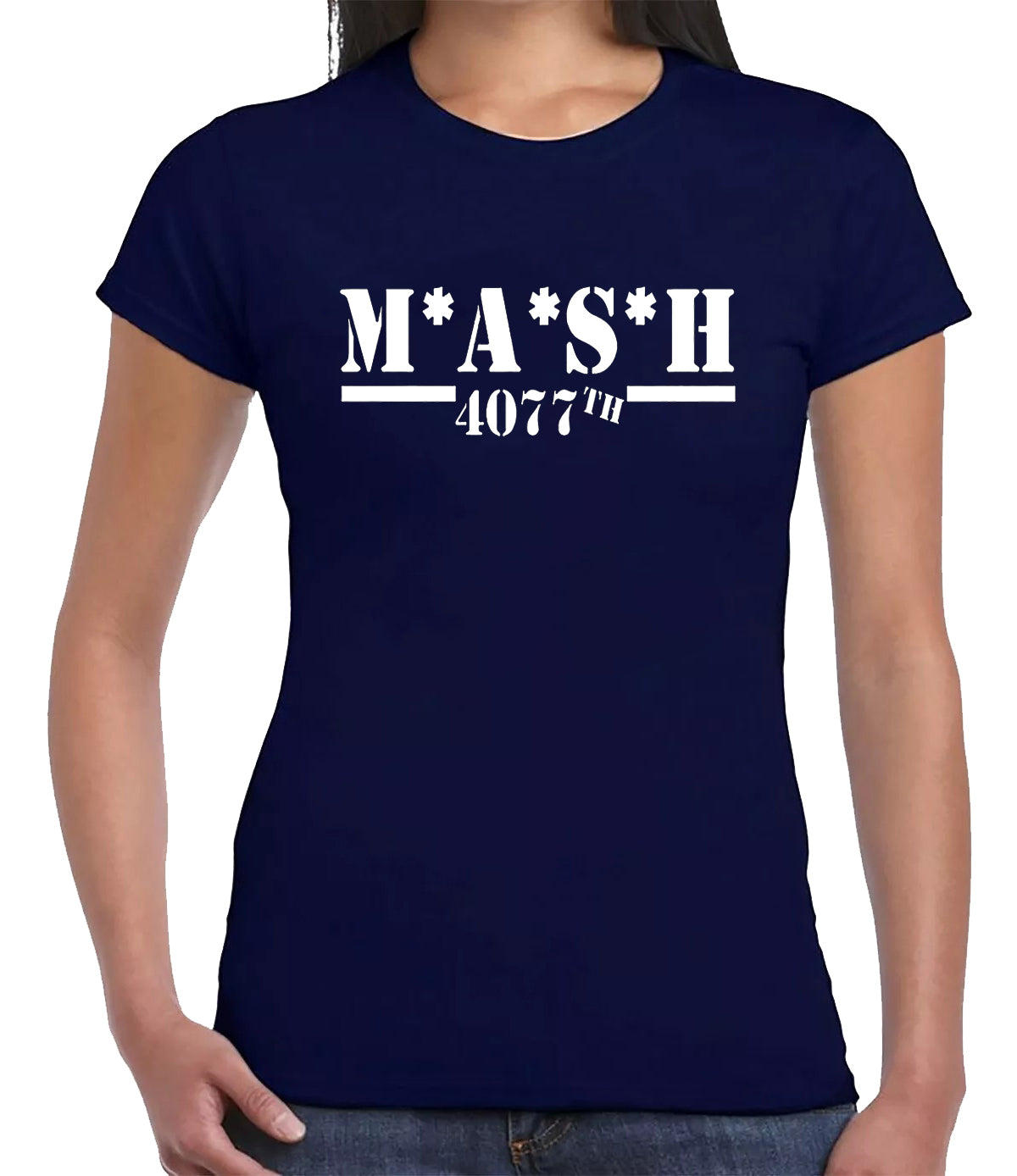 M_A_S_H 4077TH T-Shirt Ladies NAVY T-SHIRT WHITE PRINT M_A_S_H 4077TH T-Shirt Ladies