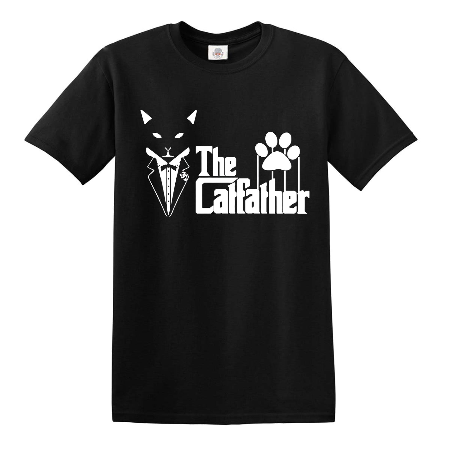 THE CATFATHER | CAT DESIGN PRINT | MEN'S T-SHIRT BLACK T-SHIRT WHITE PRINT THE CATFATHER | CAT DESIGN PRINT | MEN'S T-SHIRT