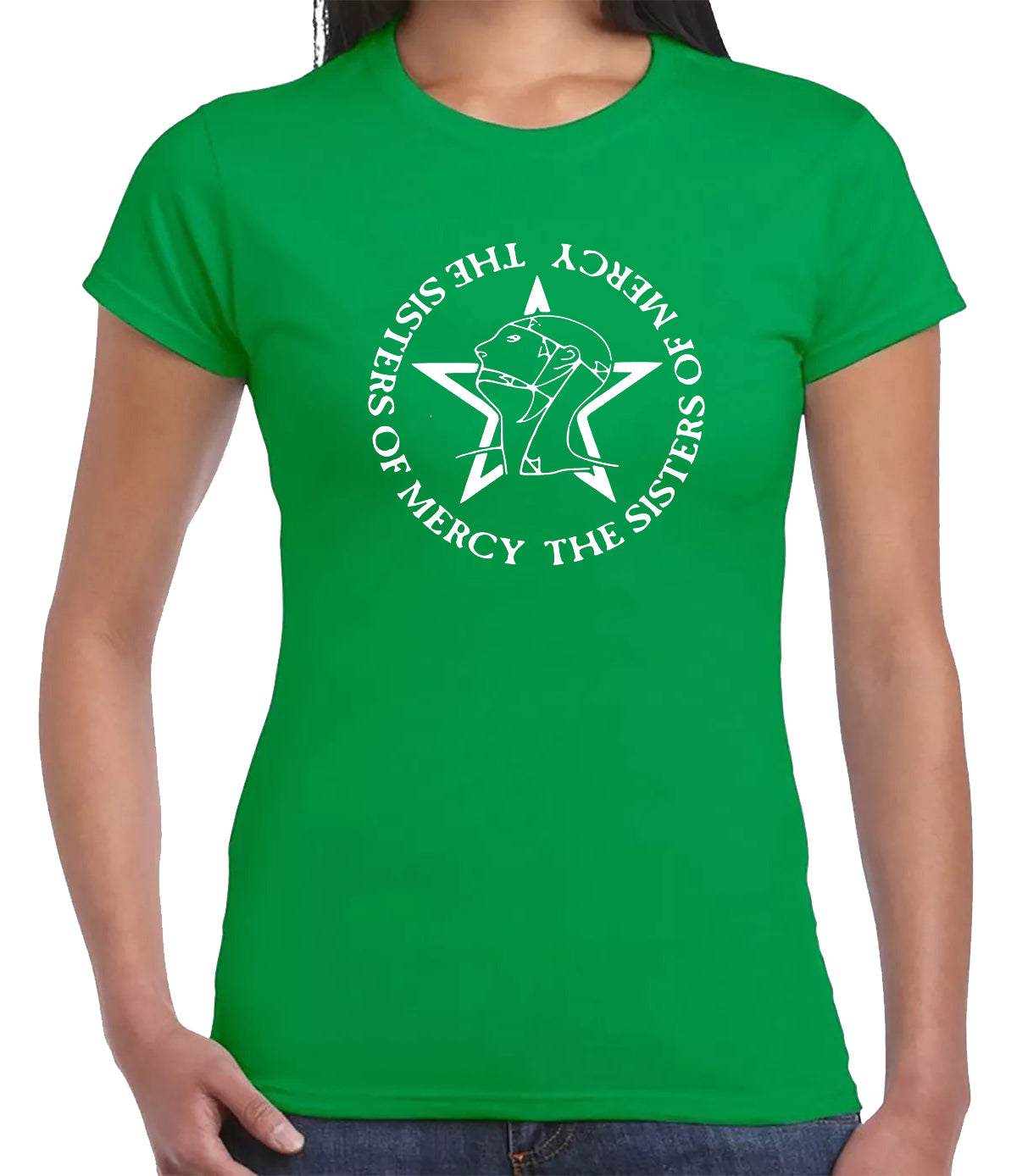The Sisters Of Mercy Classic T-Shirt Ladies IRISH GREEN T-SHIRT WHITE PRINT The Sisters Of Mercy Classic T-Shirt Ladies