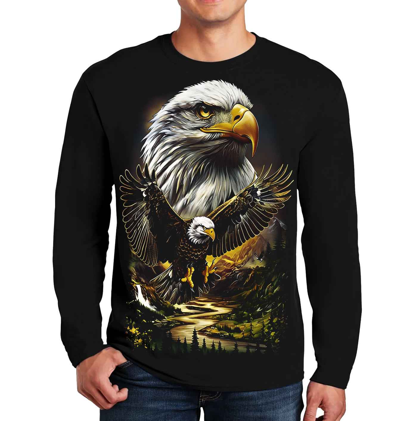 Eagle Bird Mountain Halftone | Men's Long Sleeve