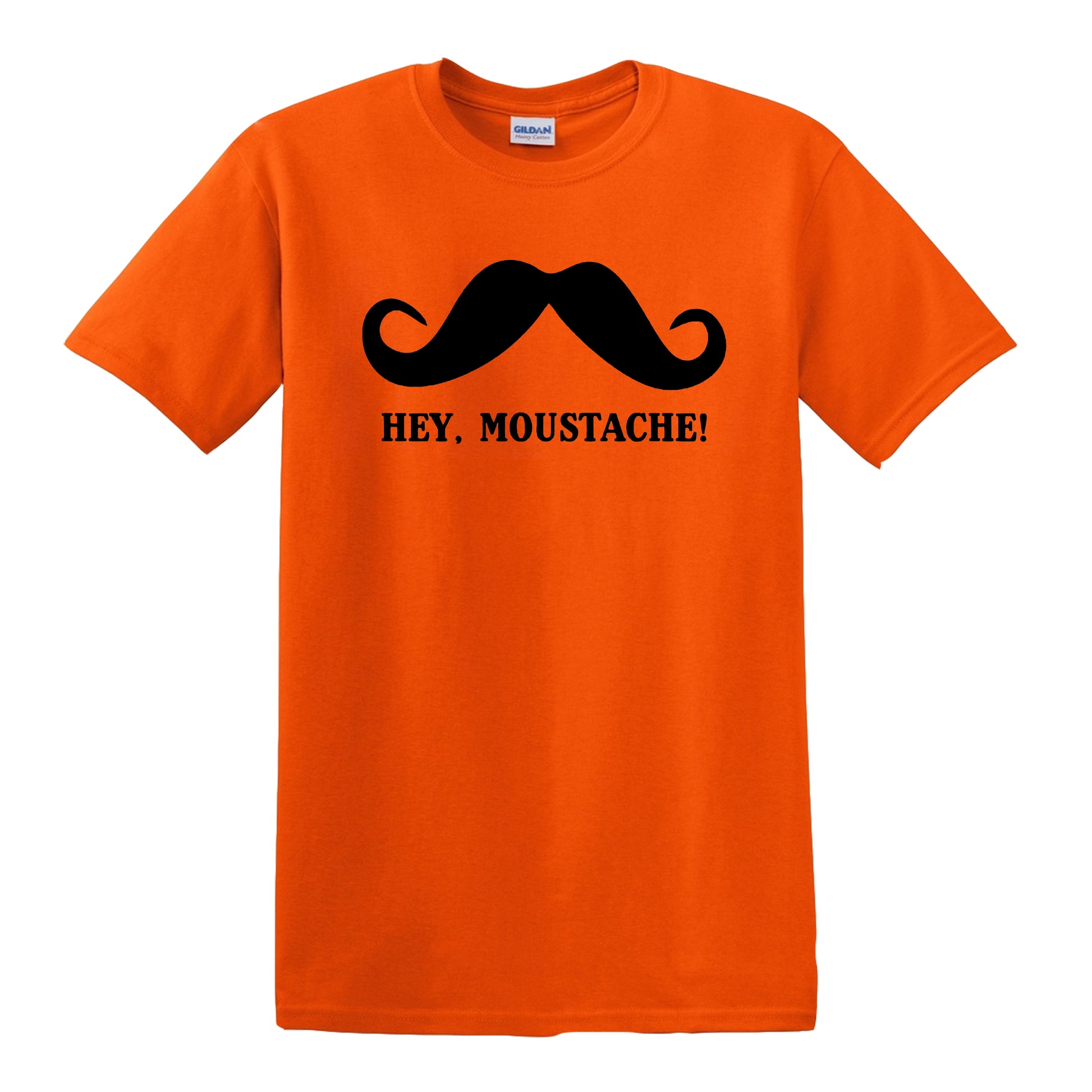 Hey Moustache | FUNNY MEN'S T-SHIRT 5XL ORANGE T-SHIRT BLACK PRINT Hey Moustache | FUNNY MEN'S T-SHIRT