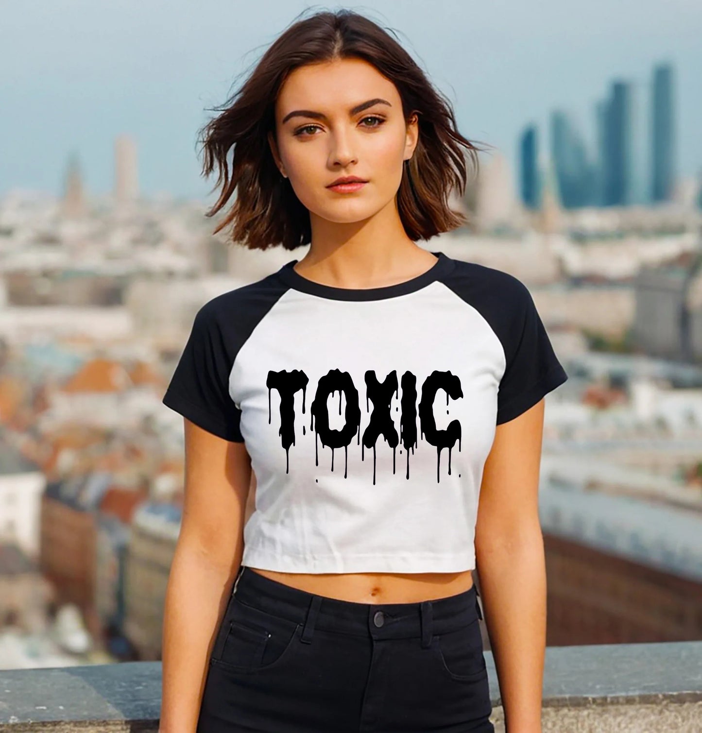 TOXIC GIRL | LADIES RAGLAN CROP TOP