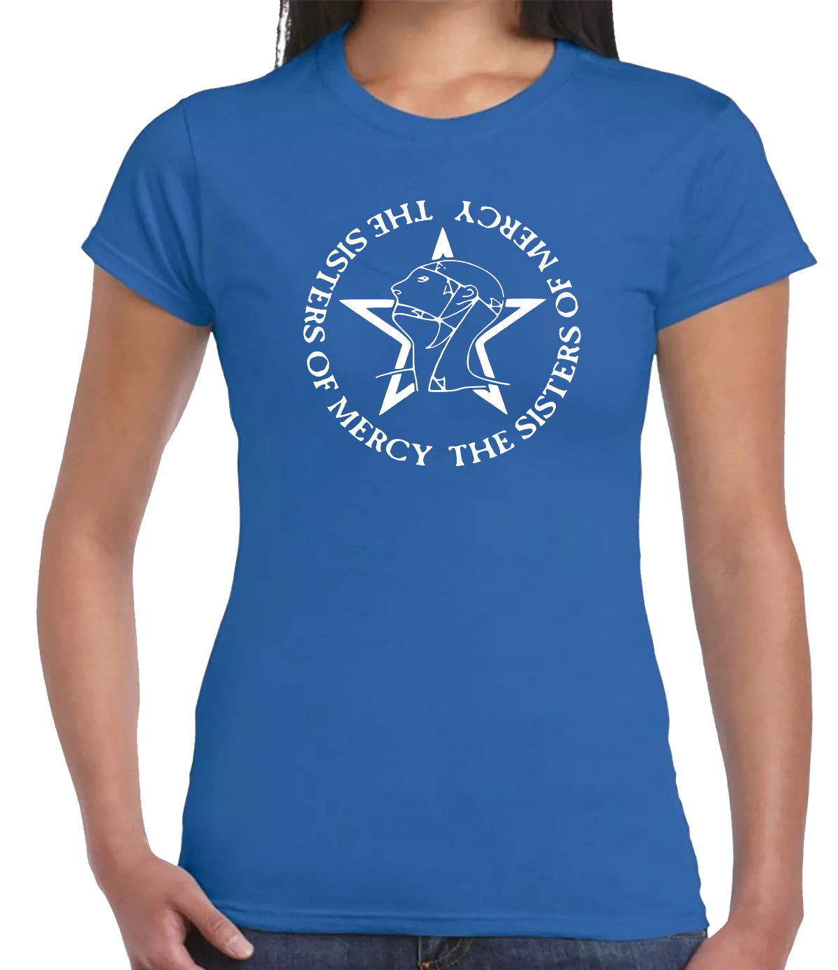 The Sisters Of Mercy Classic T-Shirt Ladies ROYAL BLUE T-SHIRT WHITE PRINT The Sisters Of Mercy Classic T-Shirt Ladies
