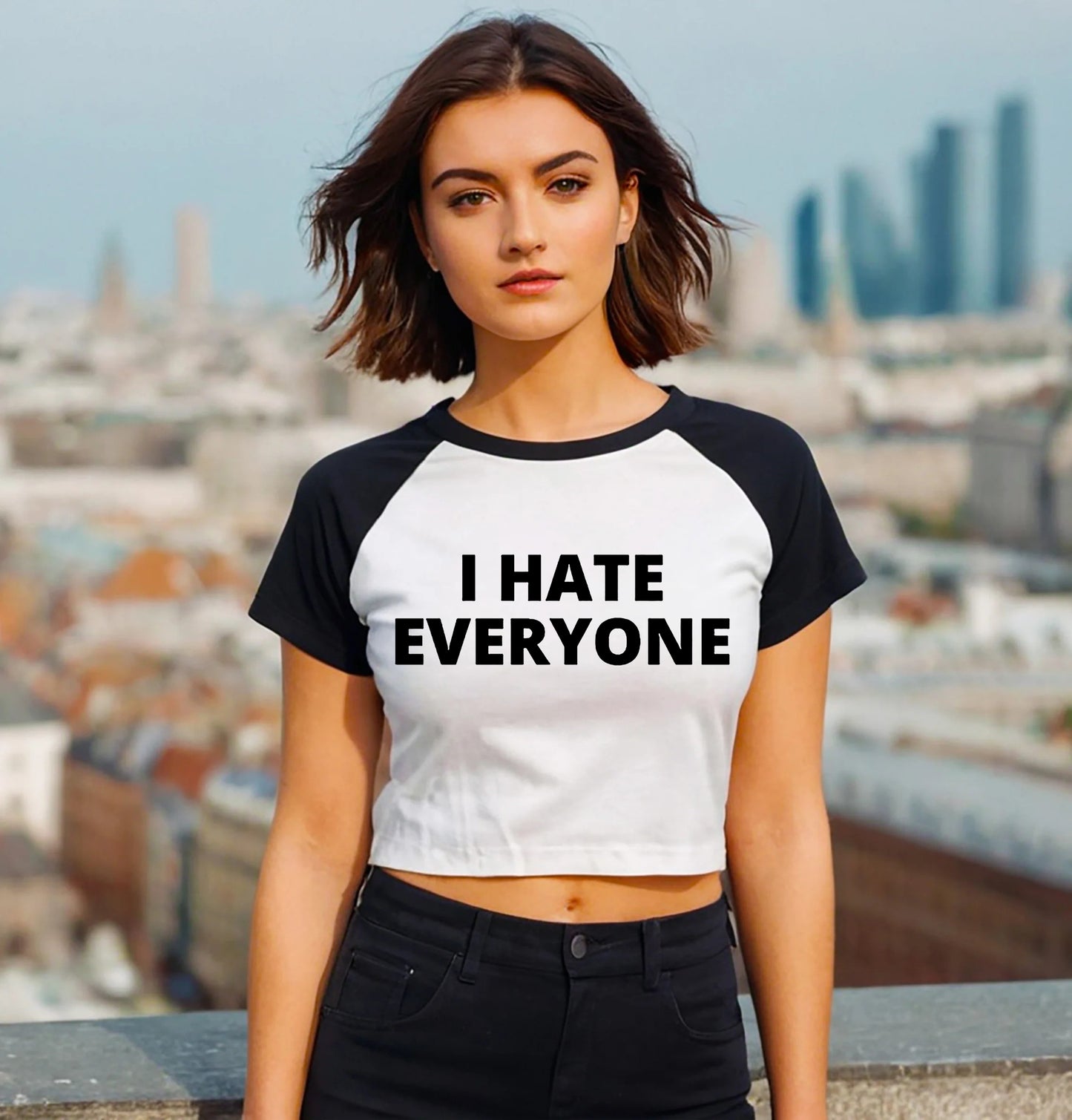 I HATE EVERYONE | LADIES RAGLAN CROP TOP