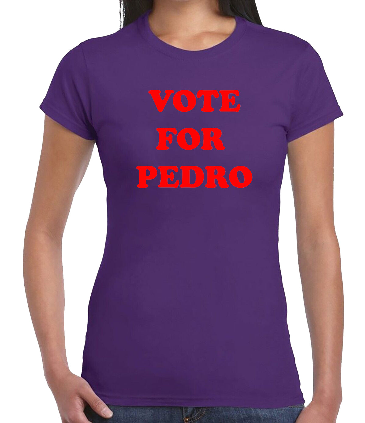 Vote For Pedro Classic T-Shirt Ladies PURPLE T-SHIRT RED PRINT Vote For Pedro Classic T-Shirt Ladies