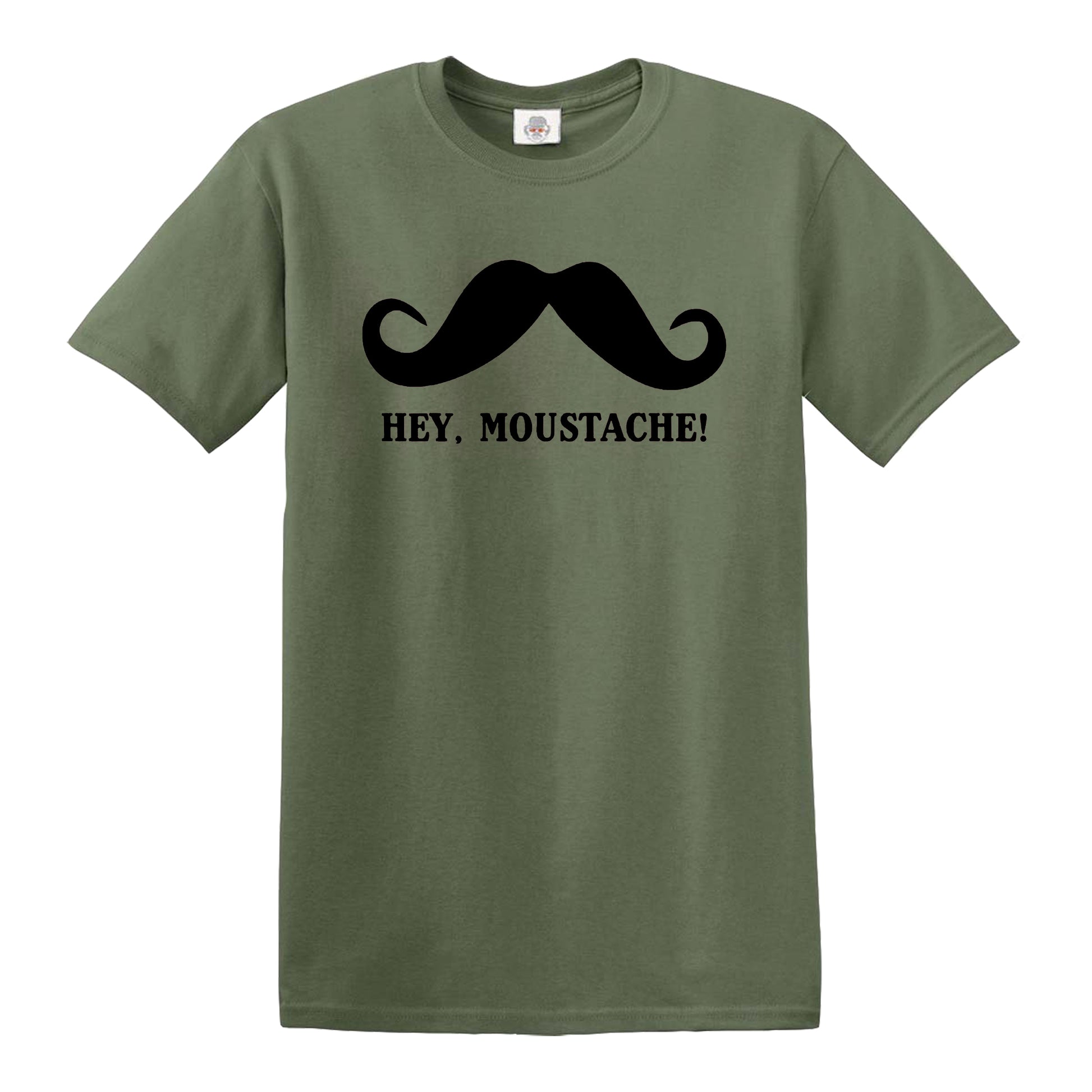 Hey Moustache | FUNNY MEN'S T-SHIRT MILITARY GREEN T-SHIRT BLACK PRINT Hey Moustache | FUNNY MEN'S T-SHIRT