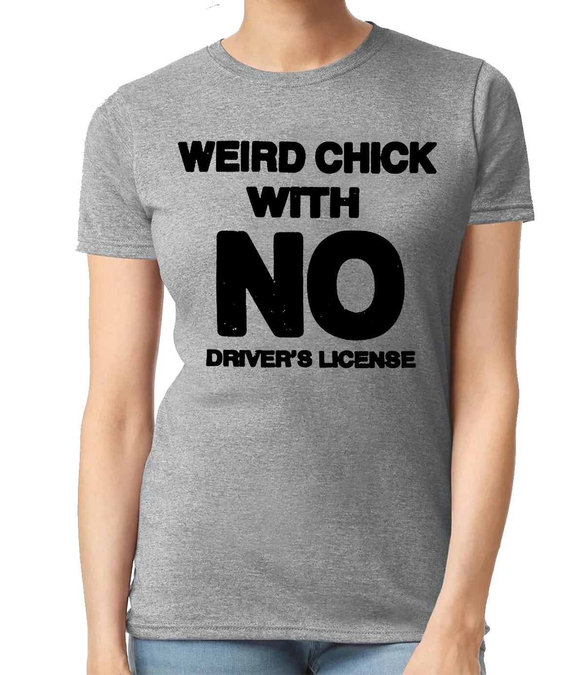 WITH NO DRIVER'S | LADIES T-SHIRT SPORT GRAY T-SHIRT BLACK PRINT WITH NO DRIVER'S | LADIES T-SHIRT