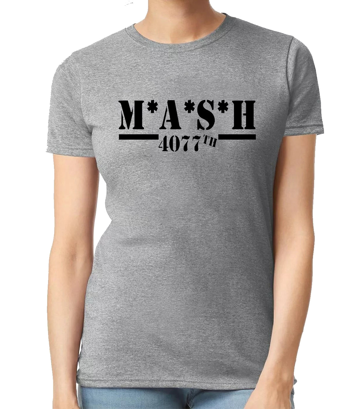M_A_S_H 4077TH T-Shirt Ladies SPORT GRAY T-SHIRT BLACK PRINT M_A_S_H 4077TH T-Shirt Ladies