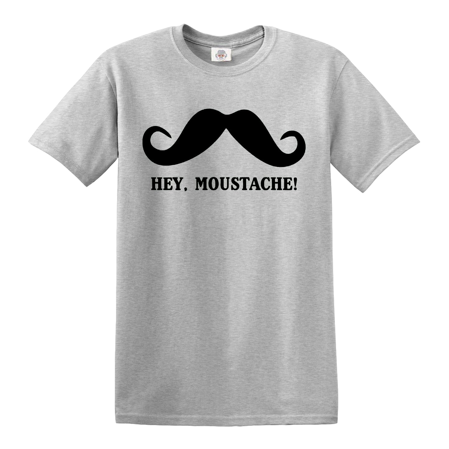 Hey Moustache | FUNNY MEN'S T-SHIRT SPORT GRAY T-SHIRT BLACK PRINT Hey Moustache | FUNNY MEN'S T-SHIRT