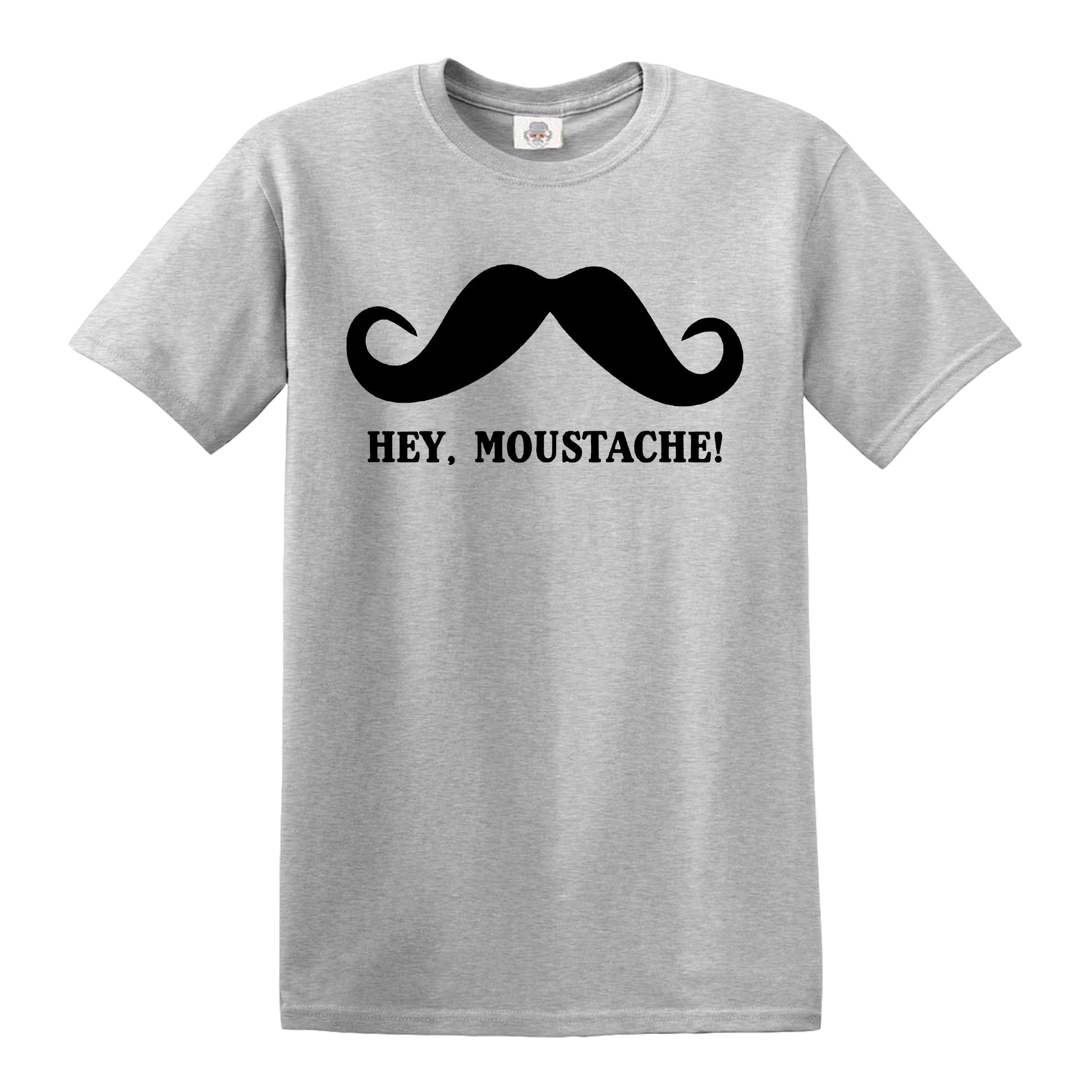 Hey Moustache | FUNNY MEN'S T-SHIRT SPORT GRAY T-SHIRT BLACK PRINT Hey Moustache | FUNNY MEN'S T-SHIRT