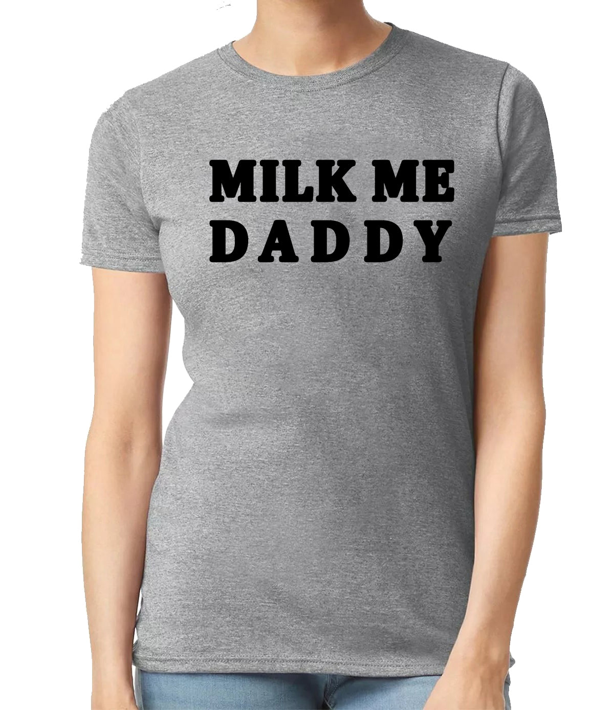 MILK ME DADDY | LADIES T-SHIRT SPORT GRAY T-SHIRT BLACK PRINT MILK ME DADDY | LADIES T-SHIRT
