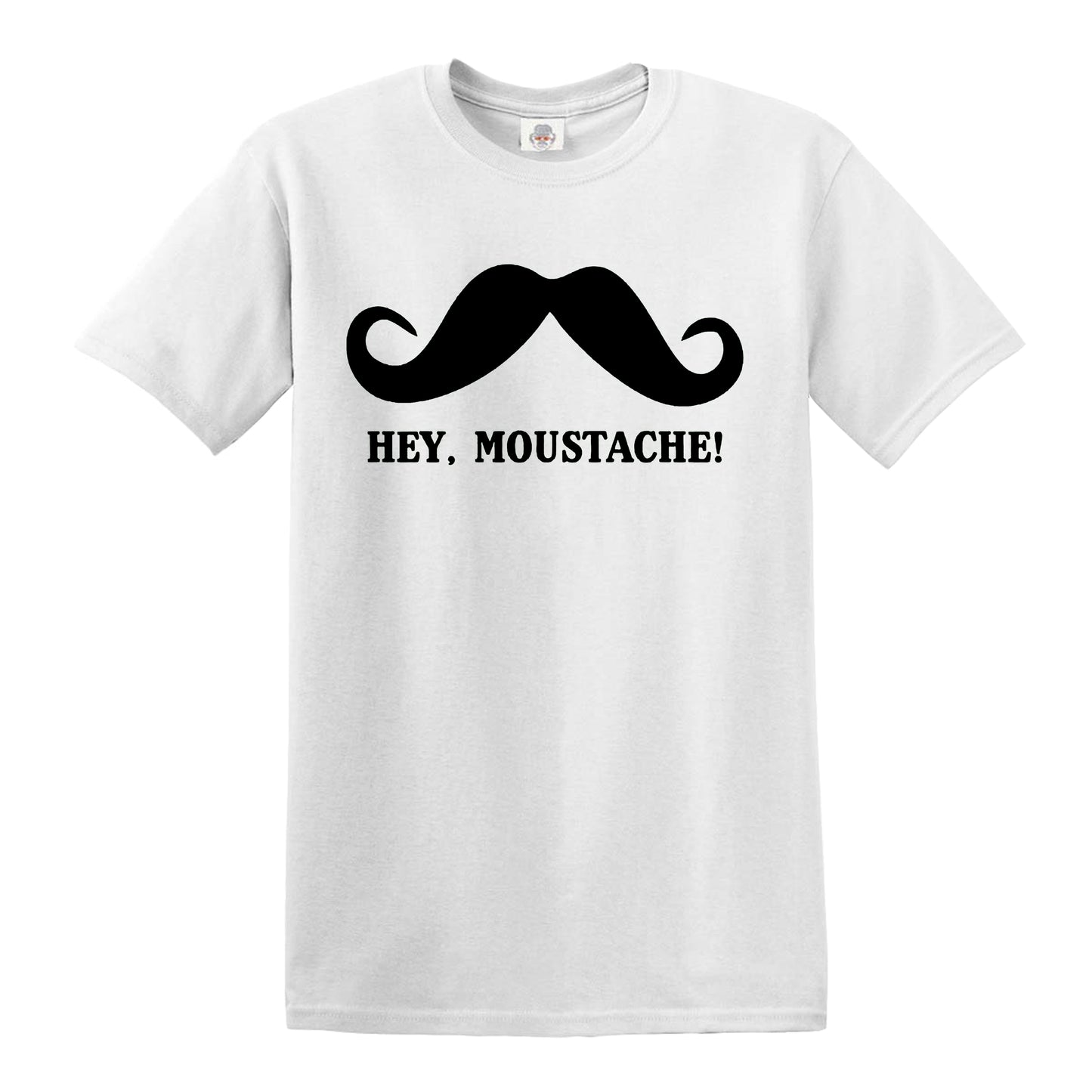 Hey Moustache | FUNNY MEN'S T-SHIRT WHITE T-SHIRT BLACK PRINT Hey Moustache | FUNNY MEN'S T-SHIRT