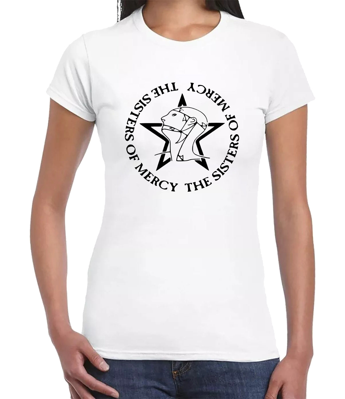 The Sisters Of Mercy Classic T-Shirt Ladies WHITE T-SHIRT BLACK PRINT The Sisters Of Mercy Classic T-Shirt Ladies