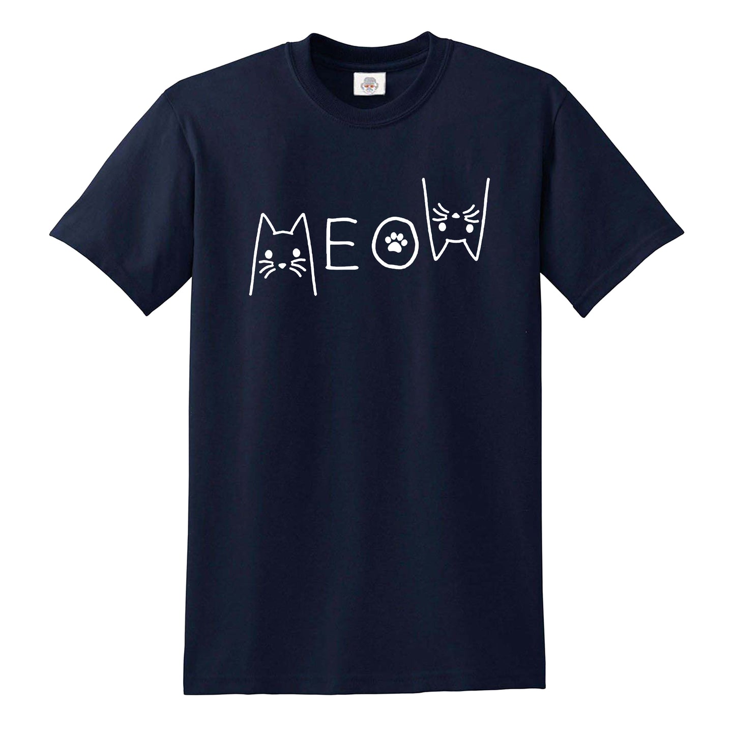 MEOW CAT | CAT PRINT MEN'S T-SHIRT NAVY T-SHIRT WHITE PRINT MEOW CAT | CAT PRINT MEN'S T-SHIRT