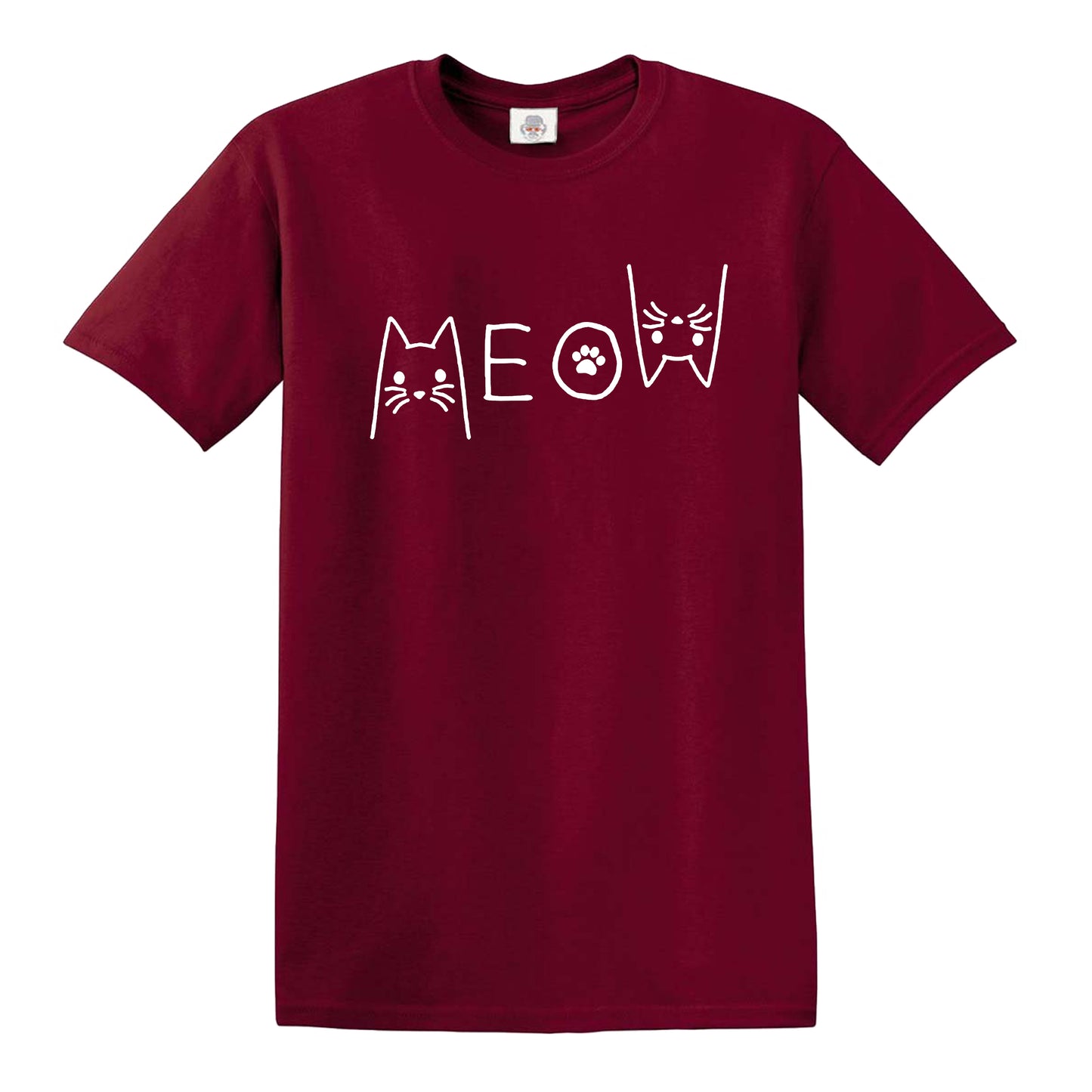 MEOW CAT | CAT PRINT MEN'S T-SHIRT MAROON T-SHIRT WHITE PRINT MEOW CAT | CAT PRINT MEN'S T-SHIRT