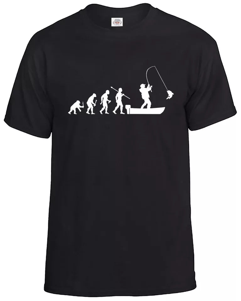 Fishing T-Shirt Men's Fisherman MEN'S T-SHIRT EVOLUTION OF MAN TO BOAT FISHING Fishing T-Shirt Men's Fisherman MEN'S T-SHIRT