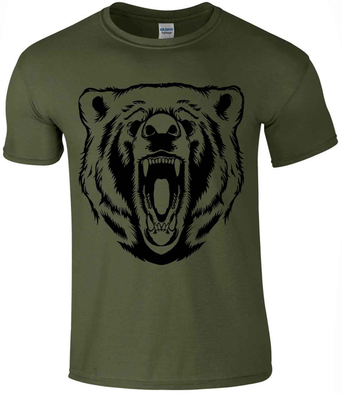 GRIZZLY BEAR T-SHIRT - OLIVE GRIZZLY BEAR FACE Design GRIZZLY BEAR T-SHIRT - OLIVE GRIZZLY BEAR FACE Design
