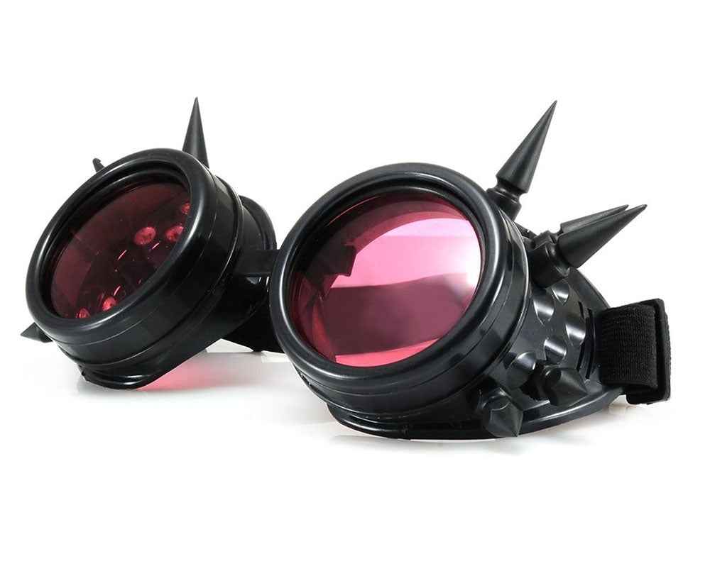 STEAM PUNK WELDING GOGGLES WITH SPIKES - BLACK & RED LENS STEAM PUNK WELDING GOGGLES WITH SPIKES - BLACK & RED LENS