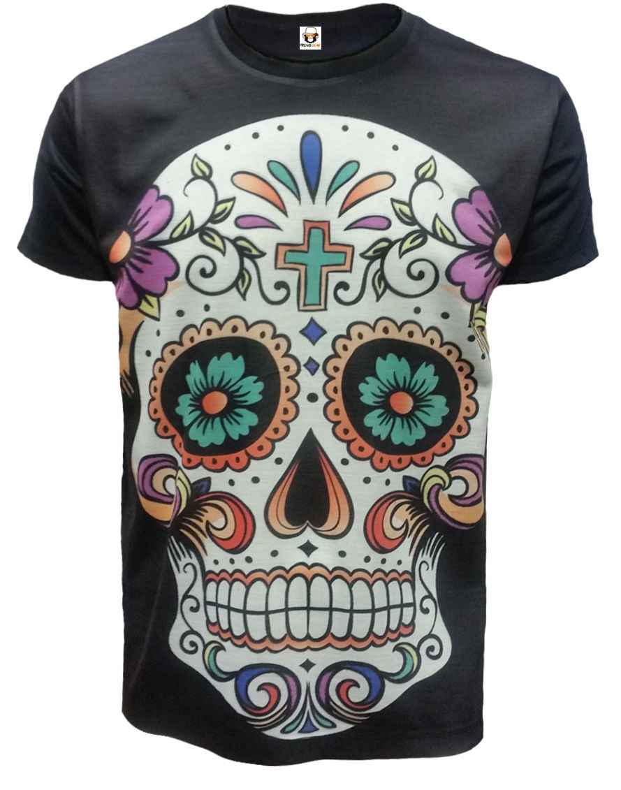 Candy Skull T-Shirt - Black Sublimation Design Candy Skull T-Shirt - Black Sublimation Design