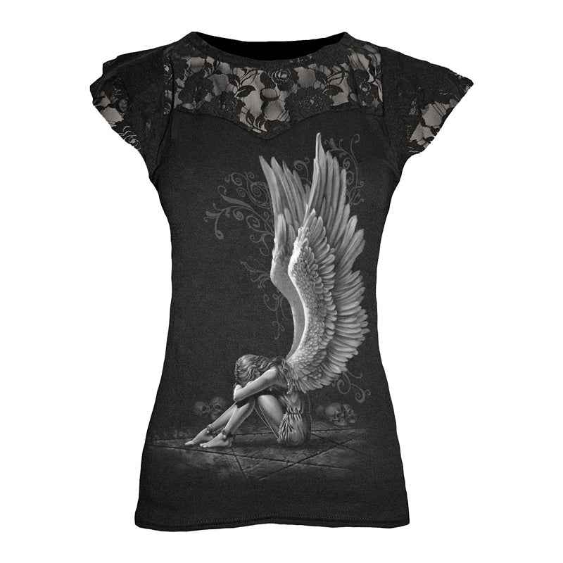 ENSLAVED ANGEL Layered Black Lace Top - Elegant & Versatile Design ENSLAVED ANGEL Layered Black Lace Top - Elegant & Versatile Design