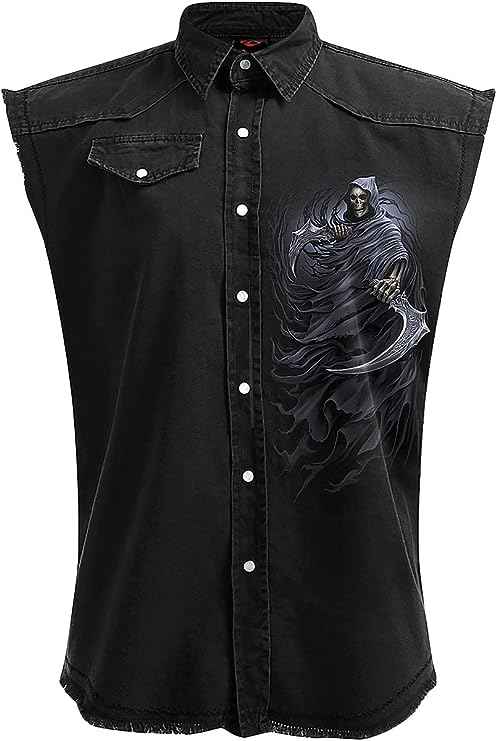 DOUBLE DEATH Sleeveless Black Worker Shirt - Stone Washed Worker Black DOUBLE DEATH Sleeveless Black Worker Shirt - Stone Washed Worker Black
