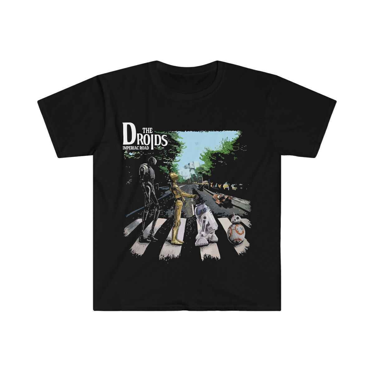 Droids Wars T-Shirt - Crossing Abbey Road Star Black T-Shirt Droids Wars T-Shirt - Crossing Abbey Road Star Black T-Shirt
