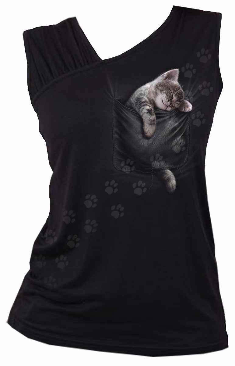 POCKET KITTEN Gathered Shoulder Slant Vest Top POCKET KITTEN Gathered Shoulder Slant Vest Top