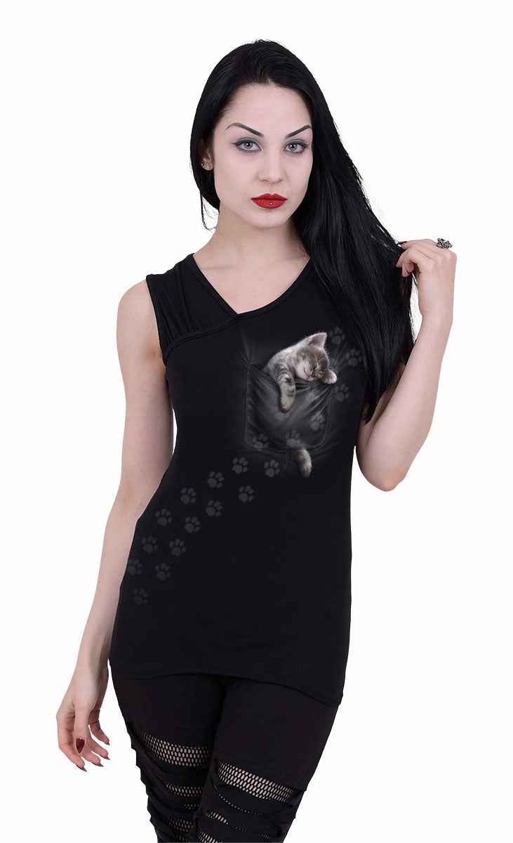 POCKET KITTEN Gathered Shoulder Slant Vest Top POCKET KITTEN Gathered Shoulder Slant Vest Top
