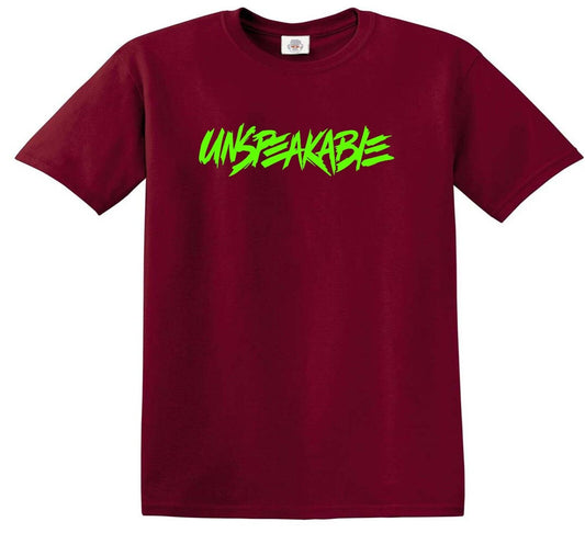 New Unspeakable T-Shirt Funny Kids MAROON T-SHIRT GREEN PRINT New Unspeakable T-Shirt Funny Kids
