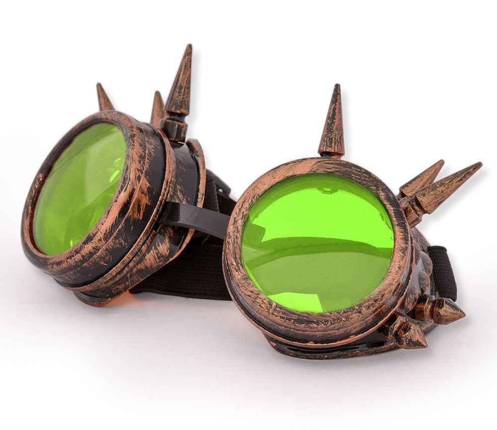 STEAM PUNK WELDING GOGGLES WITH SPIKES - RED COPPER - NEON LENS - Steampunk Welding Goggles STEAM PUNK WELDING GOGGLES WITH SPIKES - RED COPPER - NEON LENS - Steampunk Welding Goggles