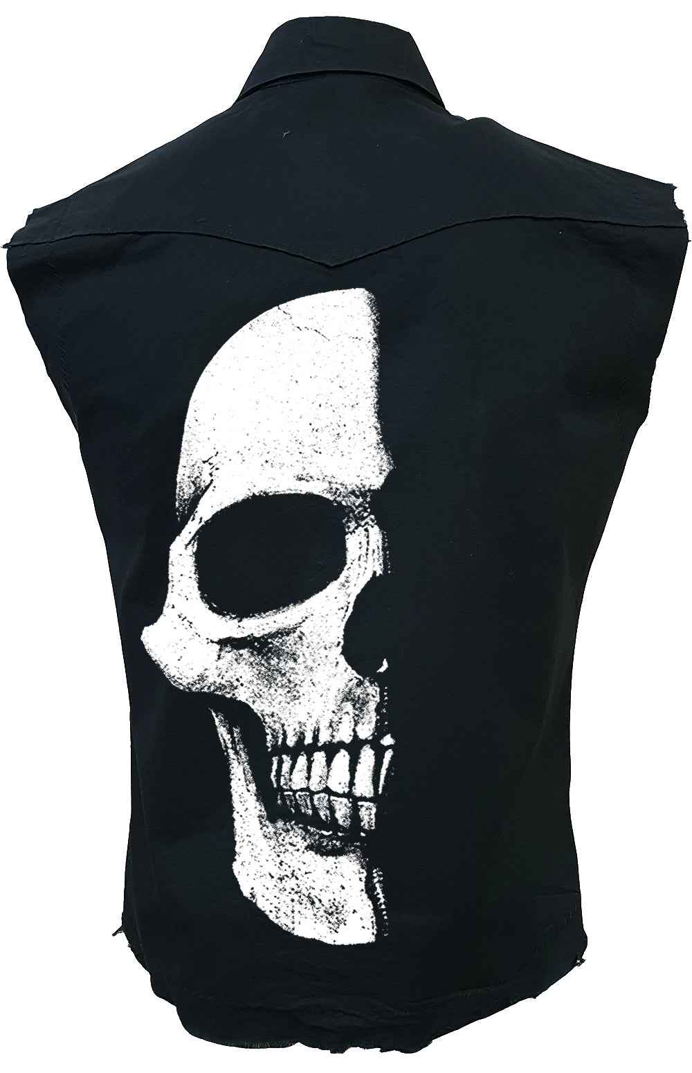 HALF SKULL SLEEVELESS SHIRT - BLACK WORKER SHIRT HALF SKULL SLEEVELESS SHIRT - BLACK WORKER SHIRT