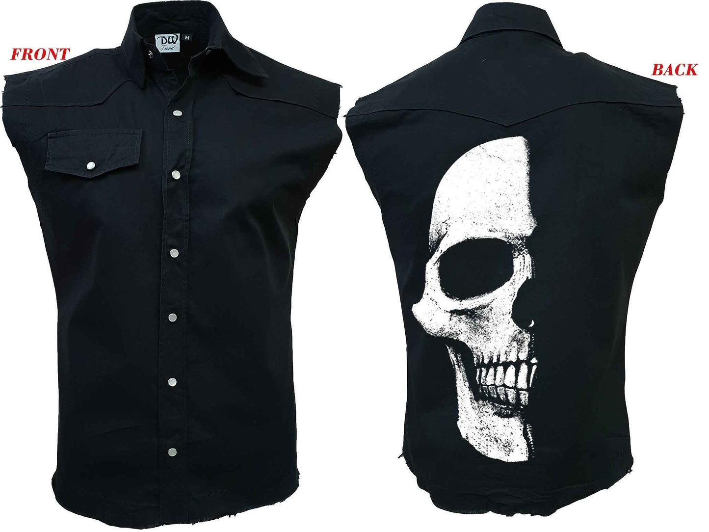 HALF SKULL SLEEVELESS SHIRT - BLACK WORKER SHIRT HALF SKULL SLEEVELESS SHIRT - BLACK WORKER SHIRT