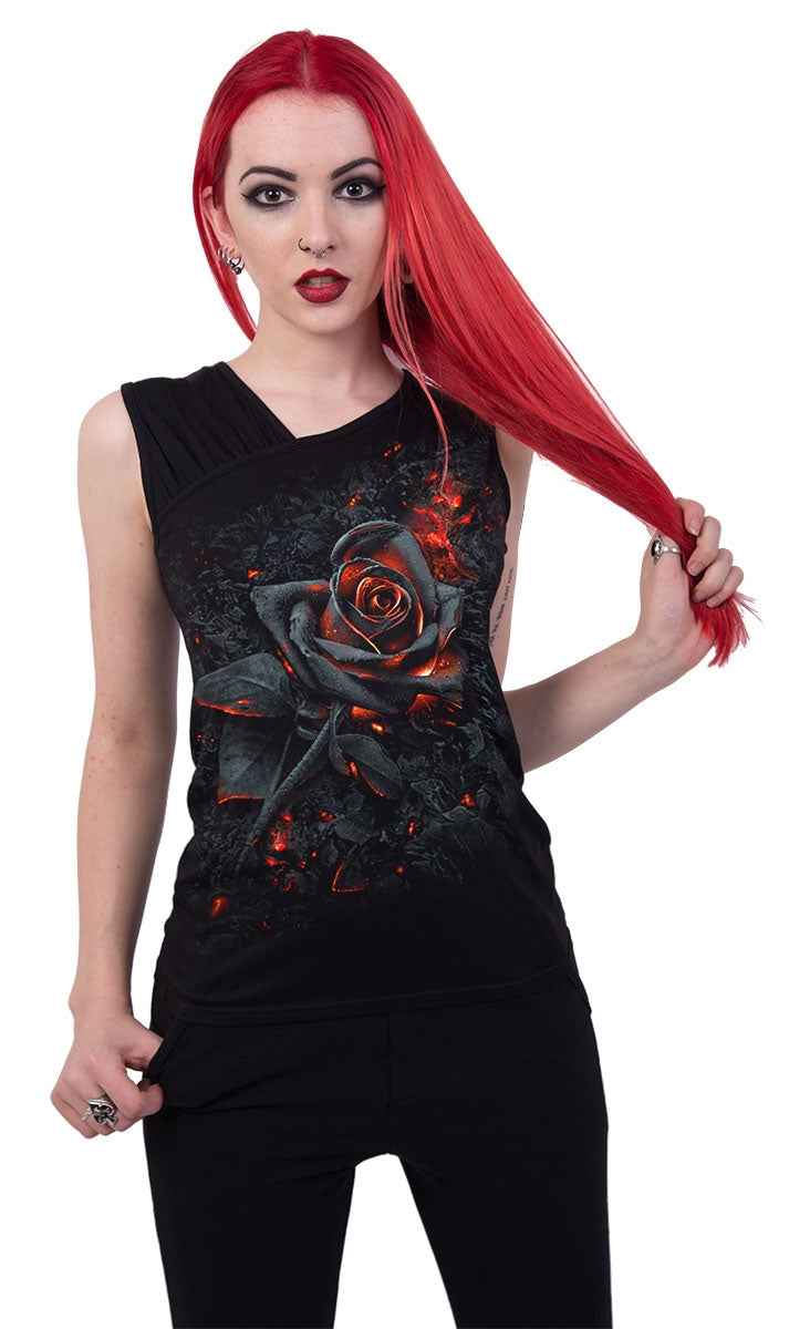 BURNT ROSE SLANT VEST TOP - GATHERED SHOULDER DESIGN BURNT ROSE SLANT VEST TOP - GATHERED SHOULDER DESIGN