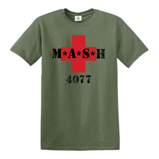 M*A*S*H 4077th T-Shirt - American 4077th Front Print Olive T-Shirt M*A*S*H 4077th T-Shirt - American 4077th Front Print Olive T-Shirt