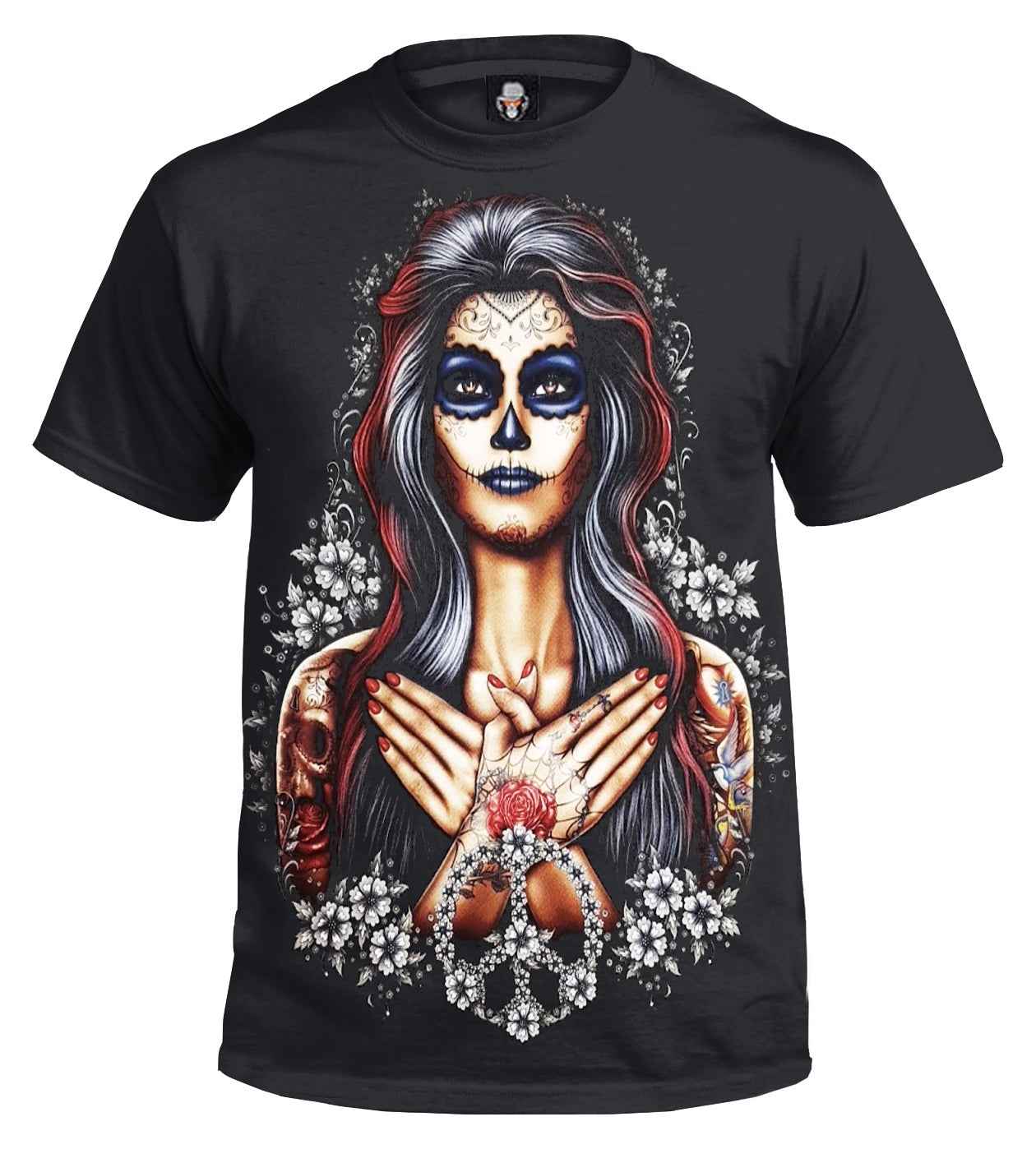 Day of the Dead T-Shirt - Peace Black Sublimation Tee Day of the Dead T-Shirt - Peace Black Sublimation Tee