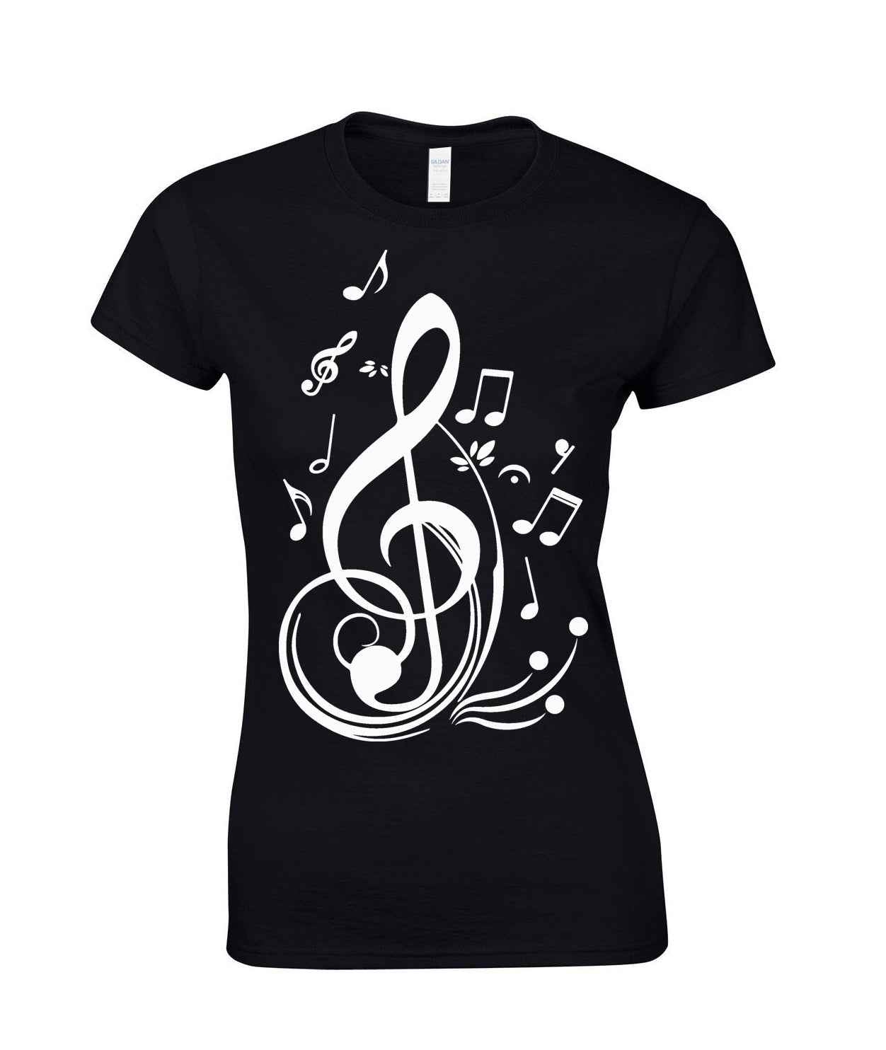 MUSIC NOTES LADIES TOP - BLACK CAP SLEEVE DESIGN MUSIC NOTES LADIES TOP - BLACK CAP SLEEVE DESIGN