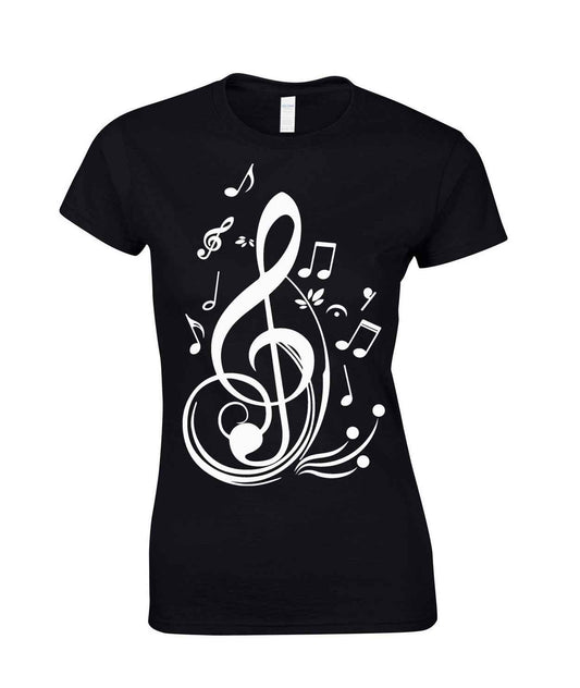 MUSIC NOTES LADIES TOP - BLACK CAP SLEEVE DESIGN MUSIC NOTES LADIES TOP - BLACK CAP SLEEVE DESIGN