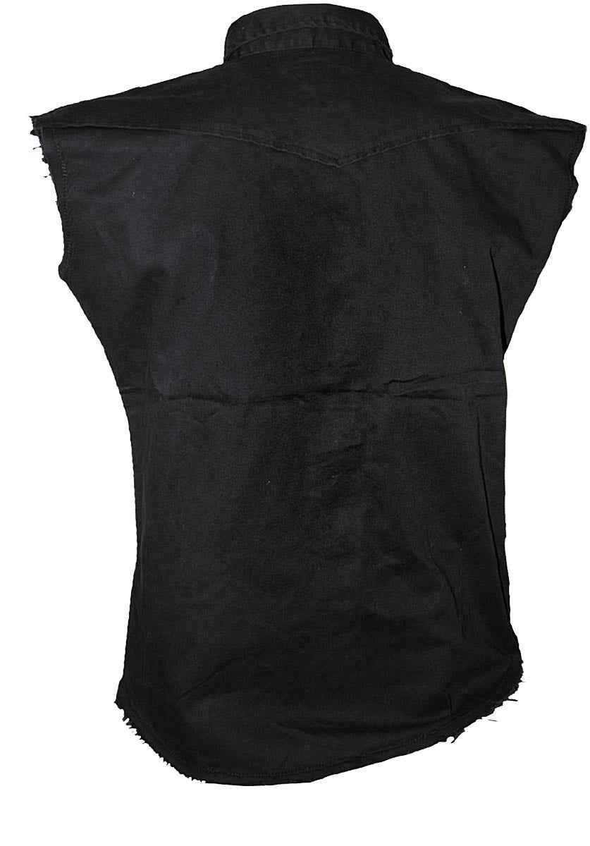 PLAIN METAL STONE WASHED BLACK WORKSHIRT - SLEEVELESS STREETWEAR PLAIN METAL STONE WASHED BLACK WORKSHIRT - SLEEVELESS STREETWEAR