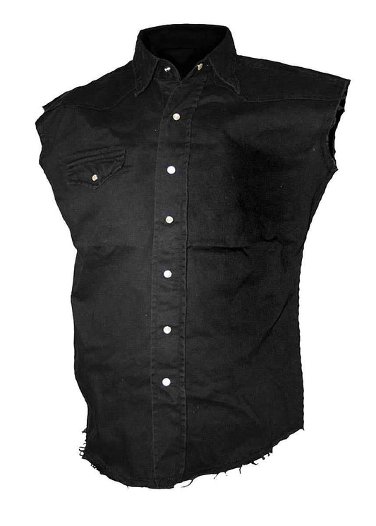 PLAIN METAL STONE WASHED BLACK WORKSHIRT - SLEEVELESS STREETWEAR PLAIN METAL STONE WASHED BLACK WORKSHIRT - SLEEVELESS STREETWEAR